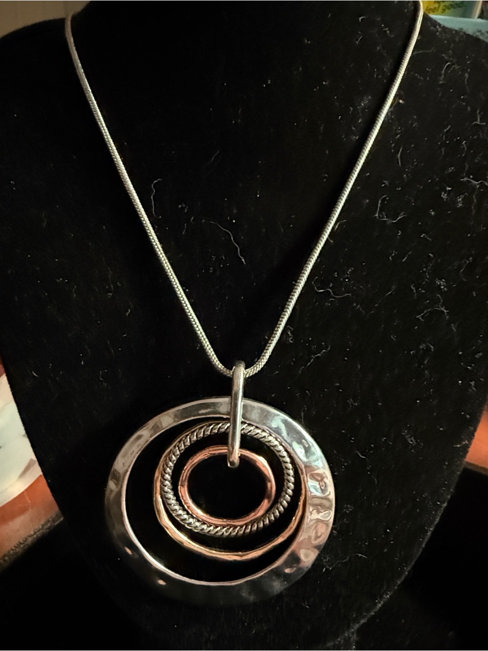 Lucky Brand Mixed Metal Layered Circle Pendant Necklace - Silver & Rose Gold